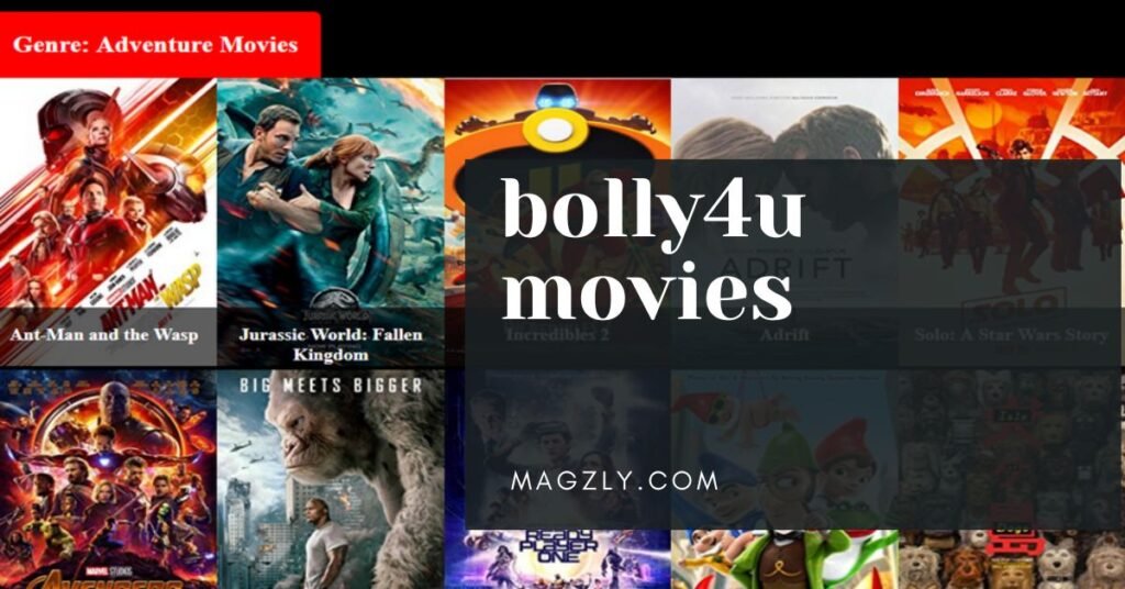 Screenshot of Bolly4u website with movie listings Person watching Bollywood movie on laptop with headphones. Comparison chart of Bolly4u vs. legal streaming platforms.