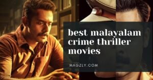 “Collage of Malayalam crime thriller posters from classics to 2025” “Detective silhouette against Kerala backwater skyline” “Storyboard of a procedural investigation with evidence pins” “Neo-noir lighting in a narrow alley scene” “Five-point checklist for ranking crime thrillers”